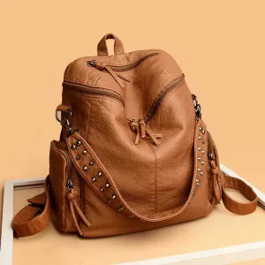 High Quality Rivet Soft Leather Backpacks for Women 2023 Fashion Luxury Ladies Shoulder Bag Large Capacity School Bags Backpack