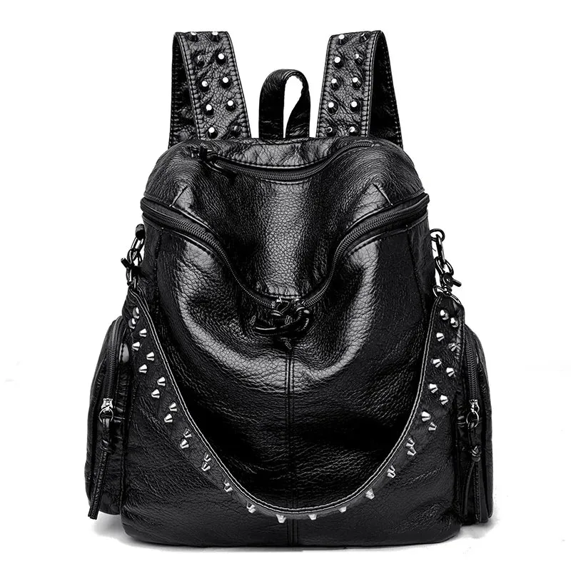 High Quality Rivet Soft Leather Backpacks for Women 2023 Fashion Luxury Ladies Shoulder Bag Large Capacity School Bags Backpack