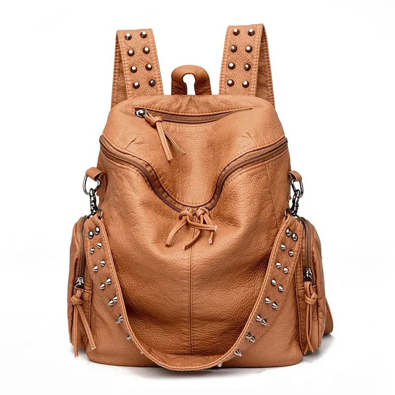 High Quality Rivet Soft Leather Backpacks for Women 2023 Fashion Luxury Ladies Shoulder Bag Large Capacity School Bags Backpack