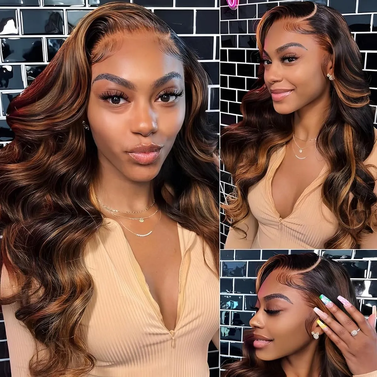 Highlight 13x6 Body Wave Lace Front Wigs Human Hair 26 Inch 1B/30 HD Transparent Lace Frontal Wigs for Women Ombre Lace Front Wig Human Hair Pre Plucked with Baby Hair 180% Density