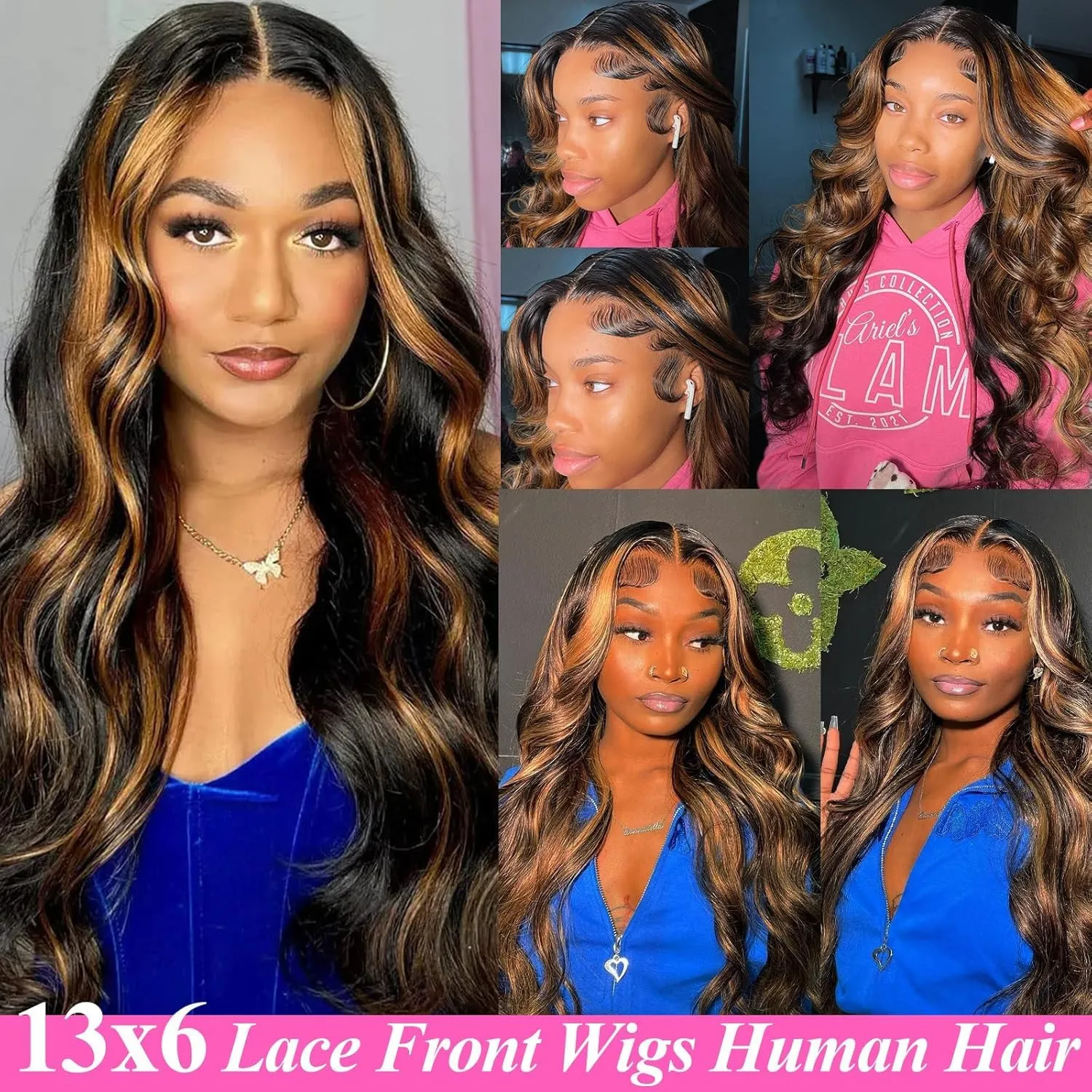 Highlight 13x6 Body Wave Lace Front Wigs Human Hair 26 Inch 1B/30 HD Transparent Lace Frontal Wigs for Women Ombre Lace Front Wig Human Hair Pre Plucked with Baby Hair 180% Density