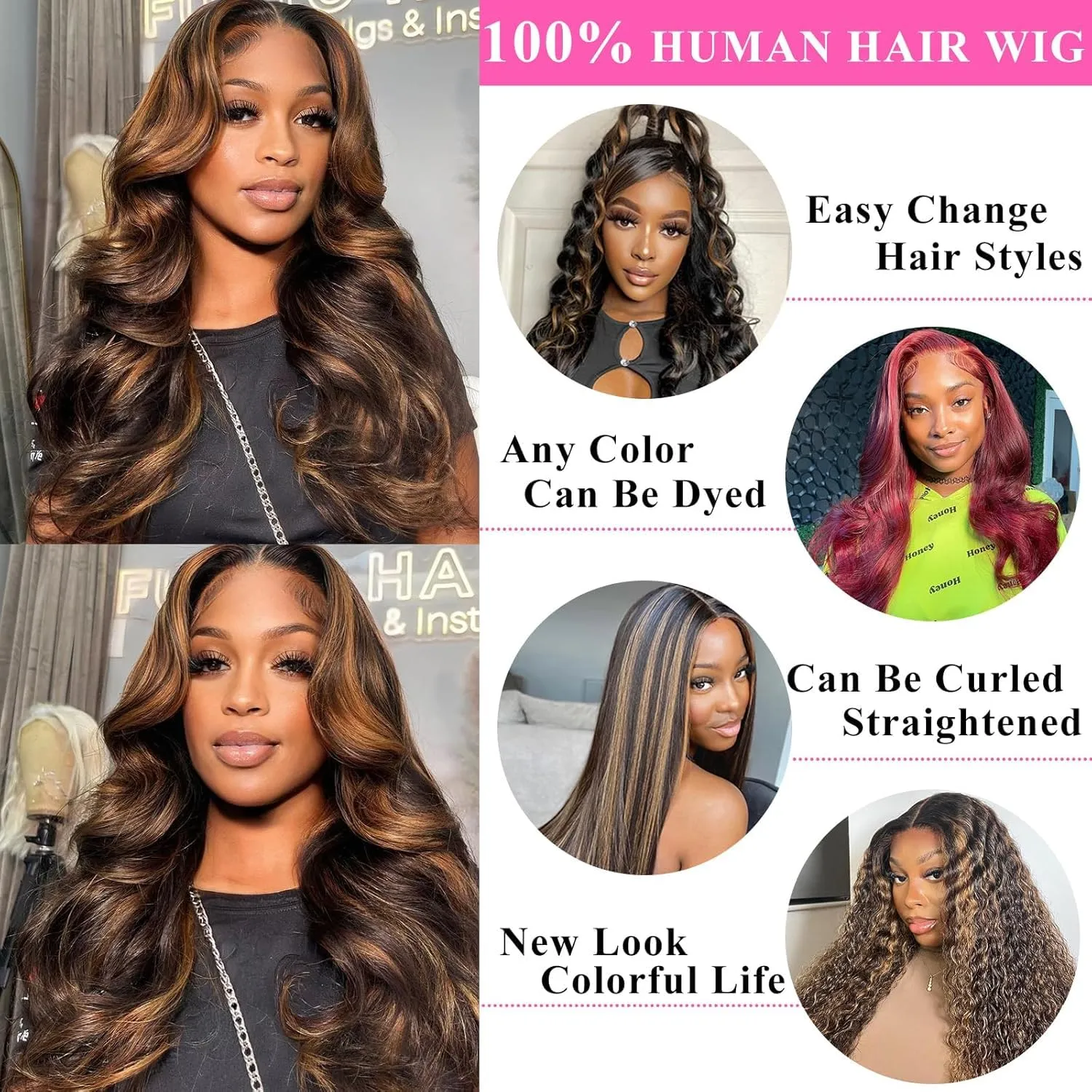 Highlight 13x6 Body Wave Lace Front Wigs Human Hair 26 Inch 1B/30 HD Transparent Lace Frontal Wigs for Women Ombre Lace Front Wig Human Hair Pre Plucked with Baby Hair 180% Density