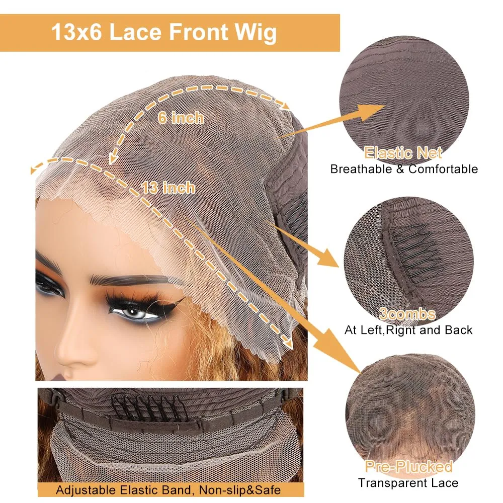 Highlight Ombre Straight Human Hair 13x6 HD Transparent Full Lace Front Human Hair Wigs 24inch 180% Density Pre Plucked with Baby Hair P4/27 Color Glueless Human Hair Straight Honey Blonde Wig