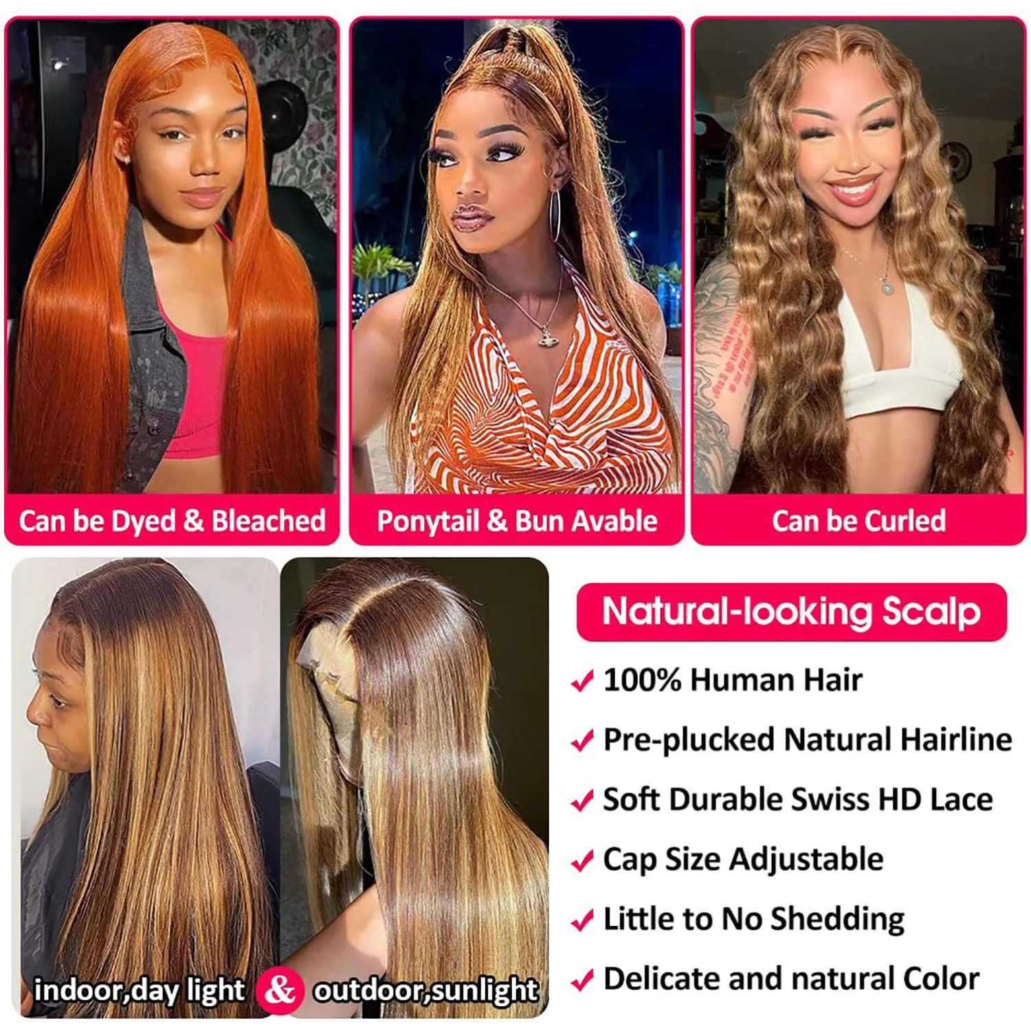 Highlight Wig Human Hair 26inch 200% Density 13x4 Full Frontal HD Transparent Lace Pre Plucked Ombre Straight Lace Front Wig Human Hair Brown Colored Glueless 100 Natural Human Hair Wigs For Women