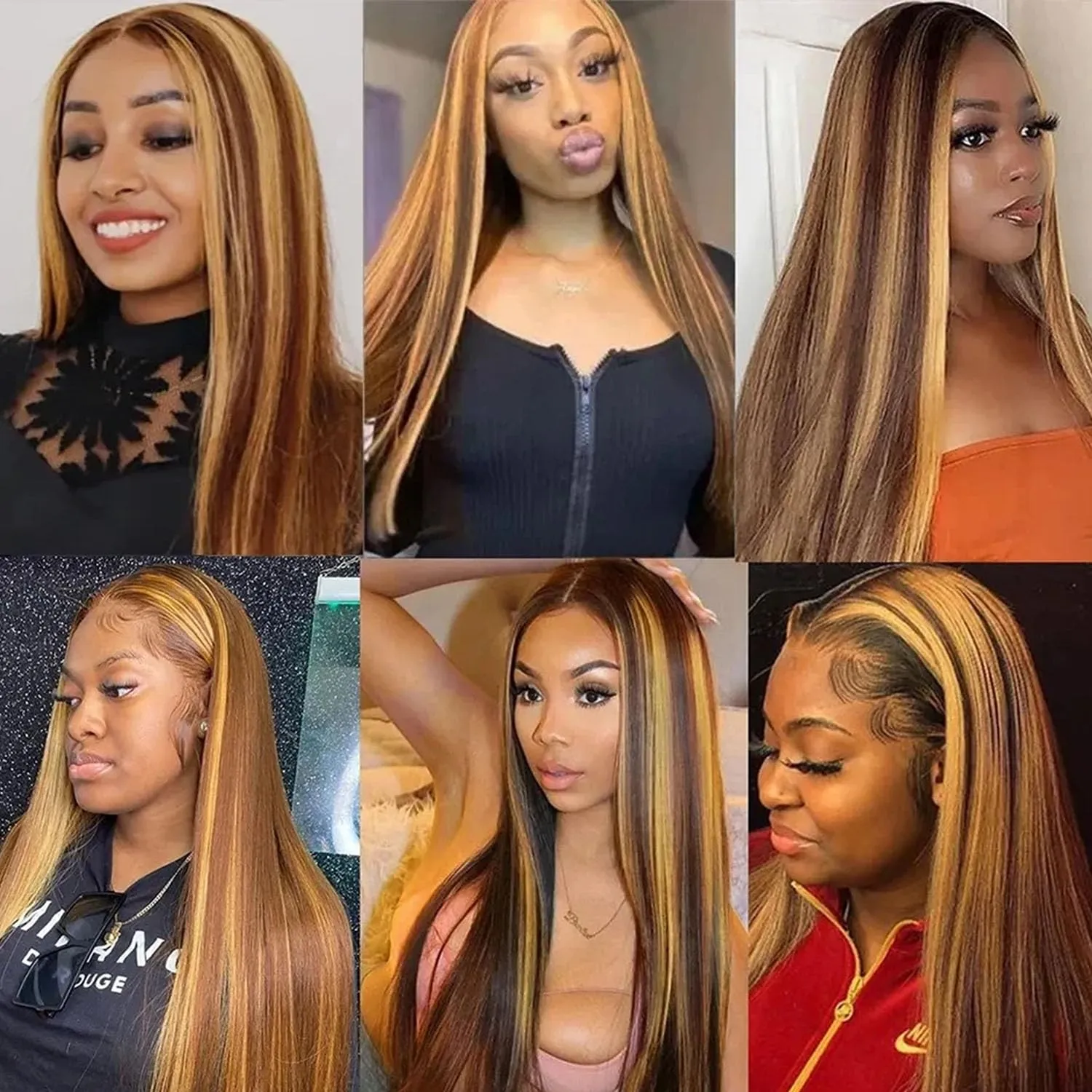 Highlight Wig Human Hair 26inch 200% Density 13x4 Full Frontal HD Transparent Lace Pre Plucked Ombre Straight Lace Front Wig Human Hair Brown Colored Glueless 100 Natural Human Hair Wigs For Women