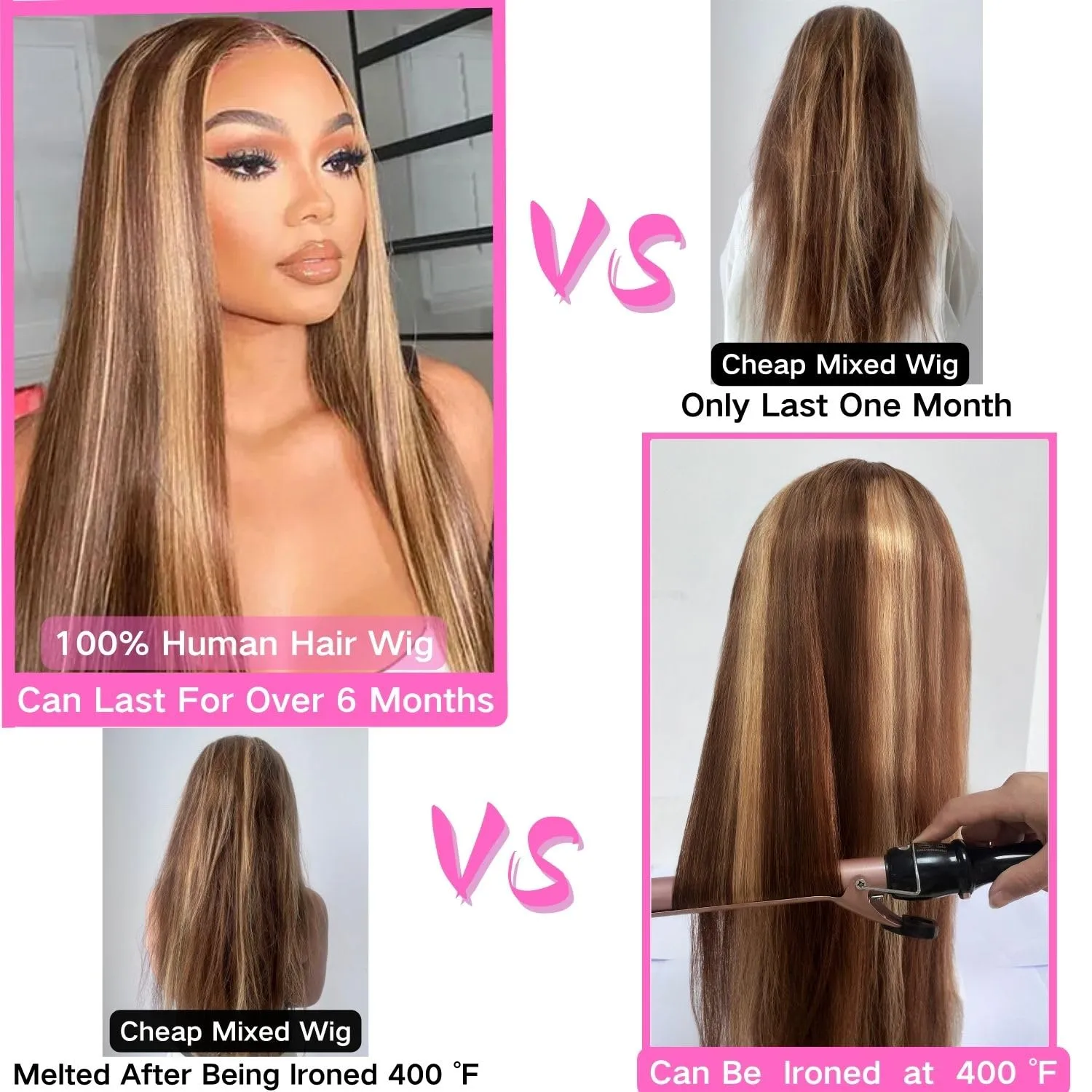 Highlight Wig Human Hair 26inch 200% Density 13x4 Full Frontal HD Transparent Lace Pre Plucked Ombre Straight Lace Front Wig Human Hair Brown Colored Glueless 100 Natural Human Hair Wigs For Women