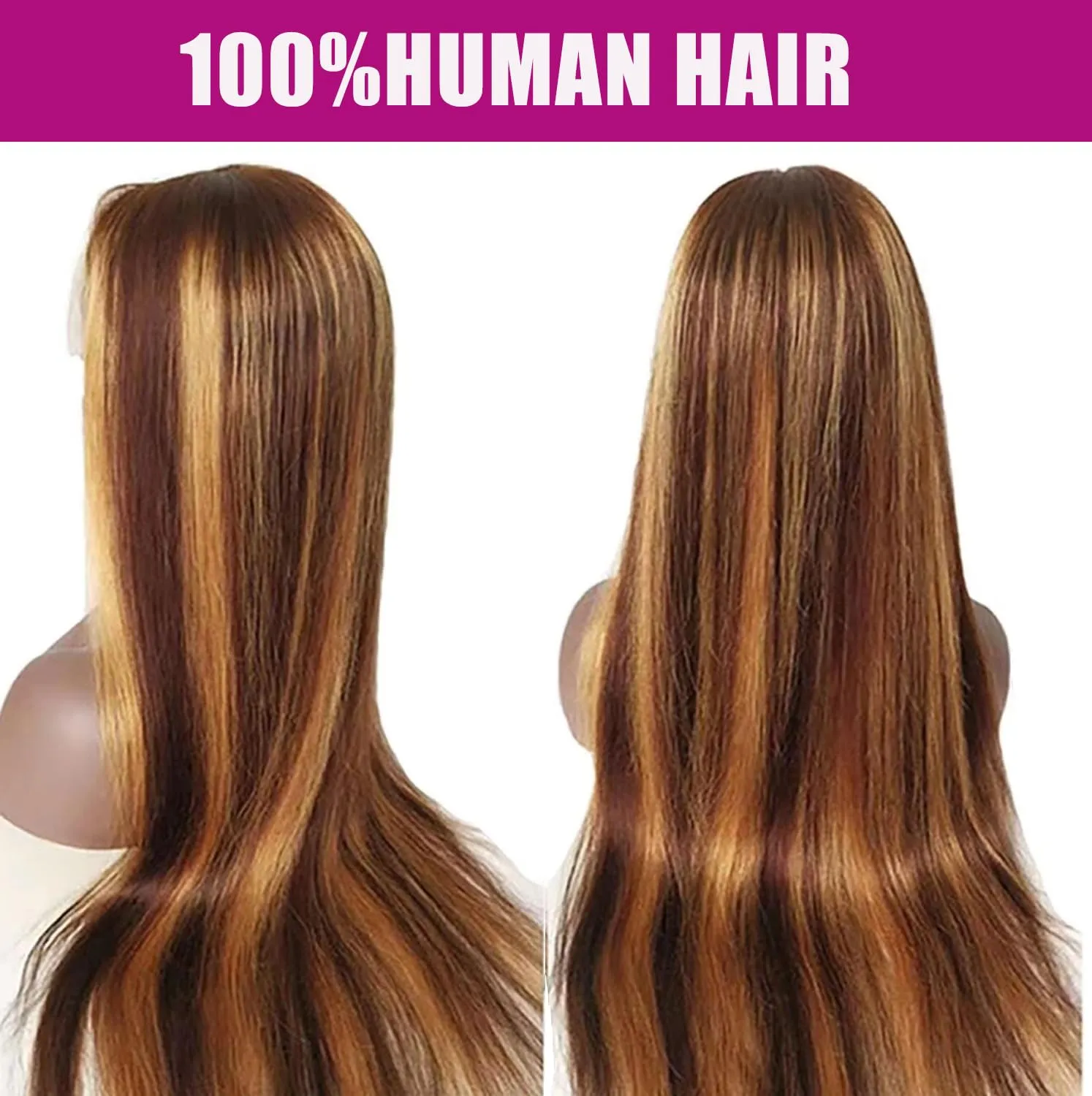 Highlight Wig Human Hair 26inch 200% Density 13x4 Full Frontal HD Transparent Lace Pre Plucked Ombre Straight Lace Front Wig Human Hair Brown Colored Glueless 100 Natural Human Hair Wigs For Women