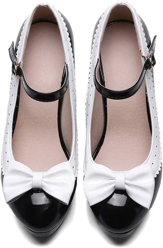 HILIB Woman's High Heel Lolita Shoes Cute Bowknot Mary Jane Shoes