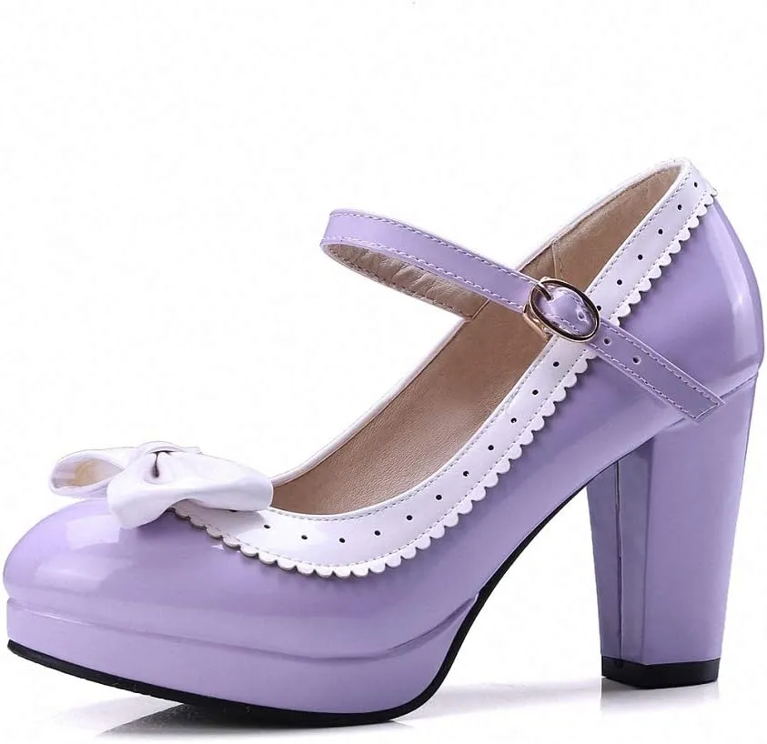 HILIB Woman's High Heel Lolita Shoes Cute Bowknot Mary Jane Shoes