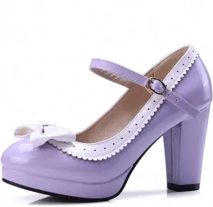 HILIB Woman's High Heel Lolita Shoes Cute Bowknot Mary Jane Shoes