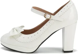 HILIB Woman's High Heel Lolita Shoes Cute Bowknot Mary Jane Shoes