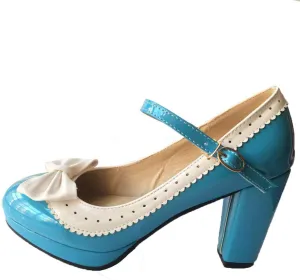 HILIB Woman's High Heel Lolita Shoes Cute Bowknot Mary Jane Shoes