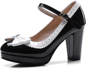 HILIB Woman's High Heel Lolita Shoes Cute Bowknot Mary Jane Shoes