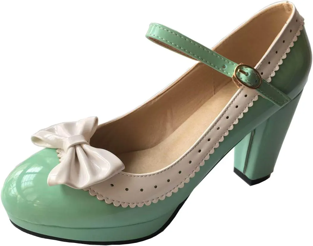 HILIB Woman's High Heel Lolita Shoes Cute Bowknot Mary Jane Shoes