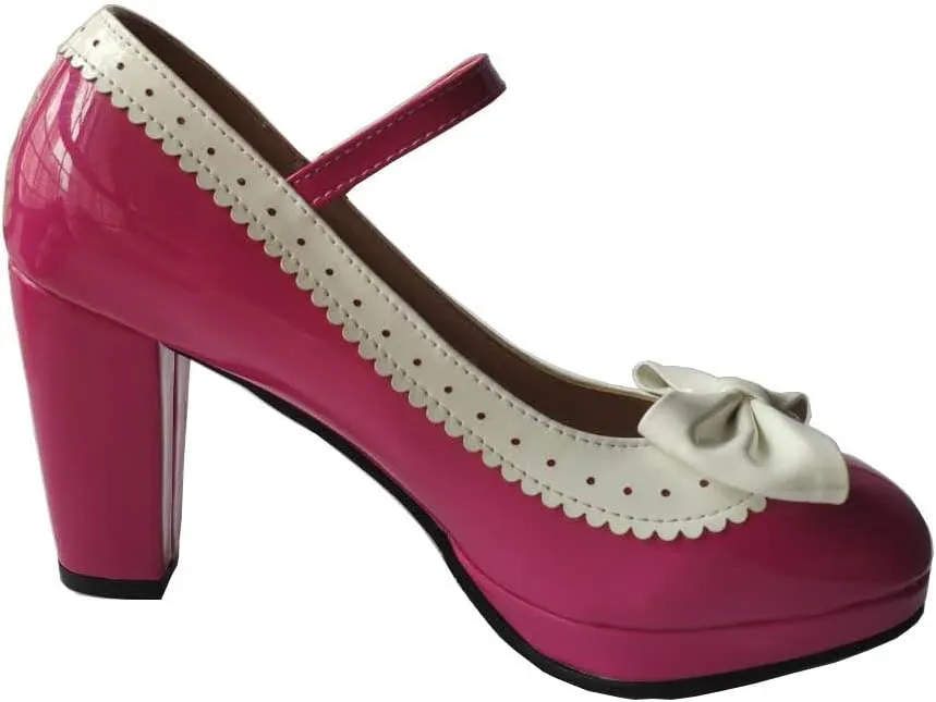 HILIB Woman's High Heel Lolita Shoes Cute Bowknot Mary Jane Shoes