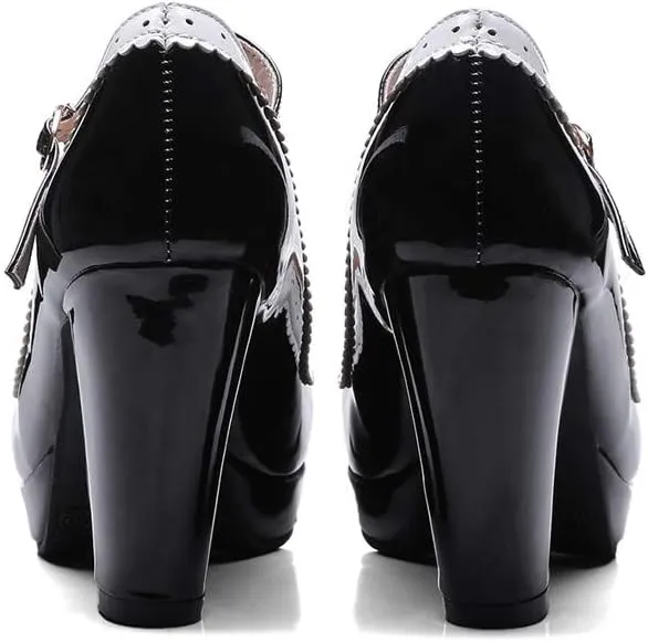 HILIB Woman's High Heel Lolita Shoes Cute Bowknot Mary Jane Shoes