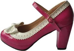 HILIB Woman's High Heel Lolita Shoes Cute Bowknot Mary Jane Shoes