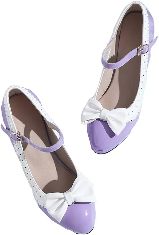 HILIB Woman's High Heel Lolita Shoes Cute Bowknot Mary Jane Shoes