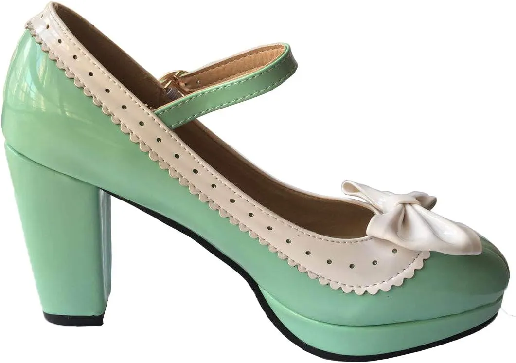 HILIB Woman's High Heel Lolita Shoes Cute Bowknot Mary Jane Shoes
