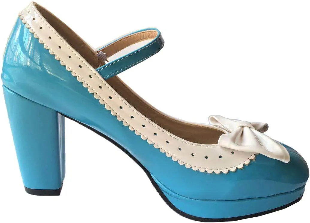 HILIB Woman's High Heel Lolita Shoes Cute Bowknot Mary Jane Shoes