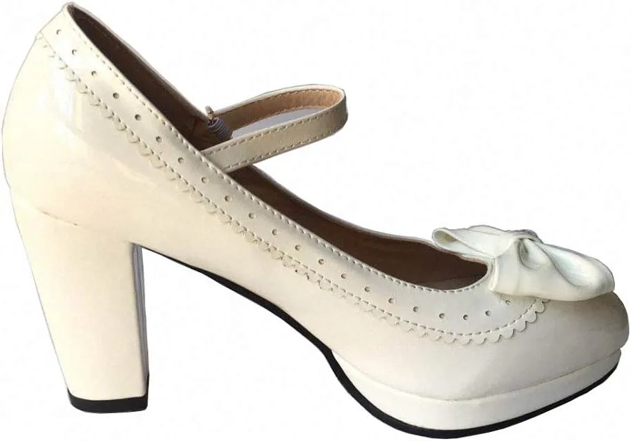 HILIB Woman's High Heel Lolita Shoes Cute Bowknot Mary Jane Shoes