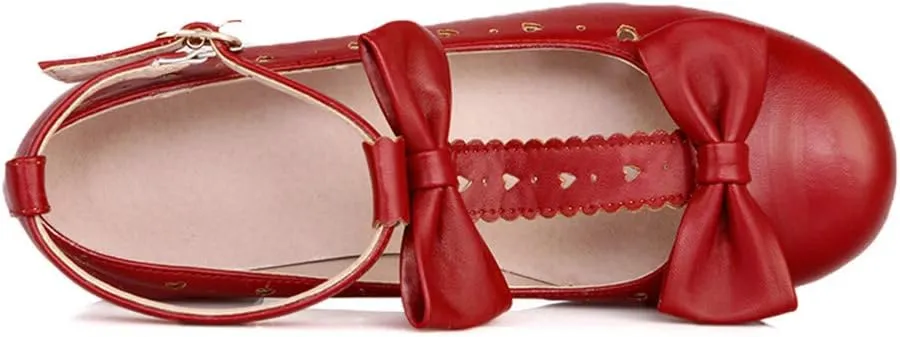 HILIB Woman's Low Heel Vintage Lolita Shoes Cute Bowknot Mary Jane Shoes