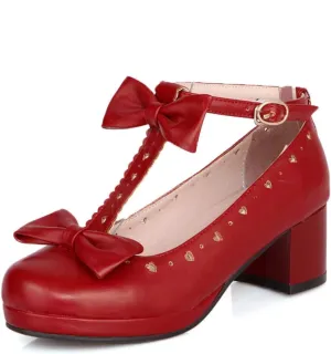 HILIB Woman's Low Heel Vintage Lolita Shoes Cute Bowknot Mary Jane Shoes