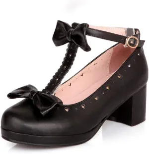 HILIB Woman's Low Heel Vintage Lolita Shoes Cute Bowknot Mary Jane Shoes