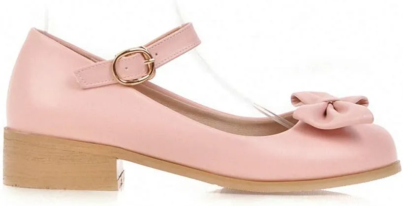 HILIB Woman's Middle Heel Vintage Lolita Shoes Cute Bowknot Mary Jane Shoes