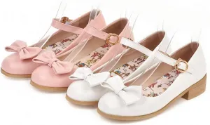 HILIB Woman's Middle Heel Vintage Lolita Shoes Cute Bowknot Mary Jane Shoes