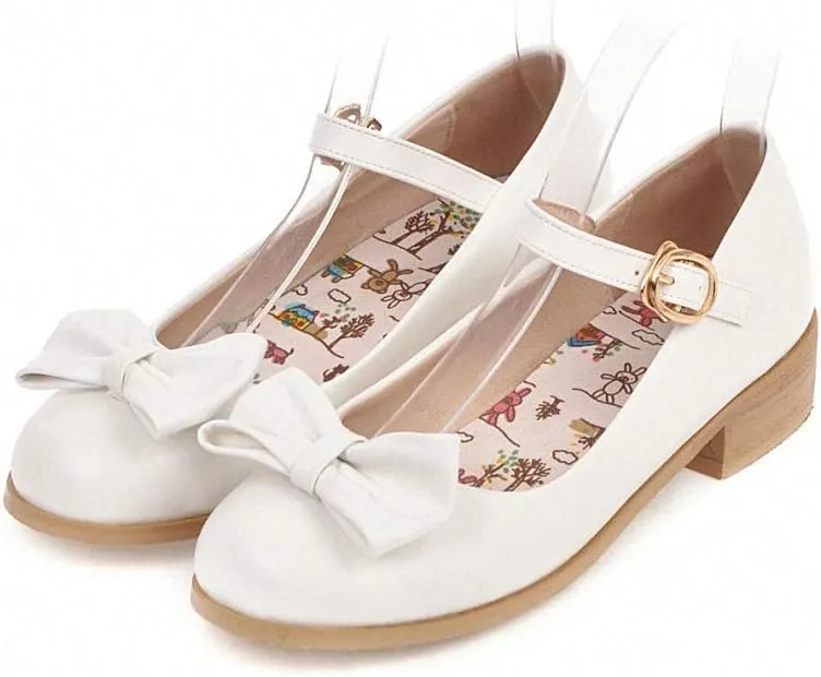 HILIB Woman's Middle Heel Vintage Lolita Shoes Cute Bowknot Mary Jane Shoes