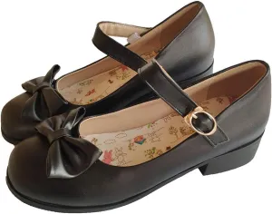 HILIB Woman's Middle Heel Vintage Lolita Shoes Cute Bowknot Mary Jane Shoes