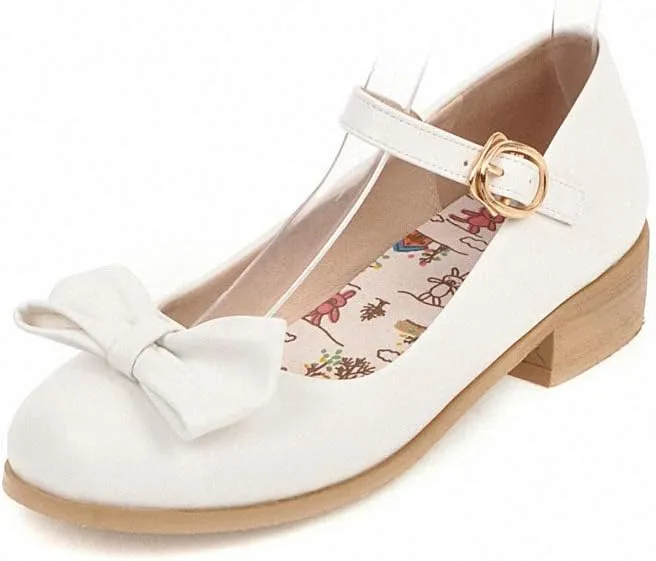 HILIB Woman's Middle Heel Vintage Lolita Shoes Cute Bowknot Mary Jane Shoes