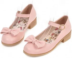 HILIB Woman's Middle Heel Vintage Lolita Shoes Cute Bowknot Mary Jane Shoes