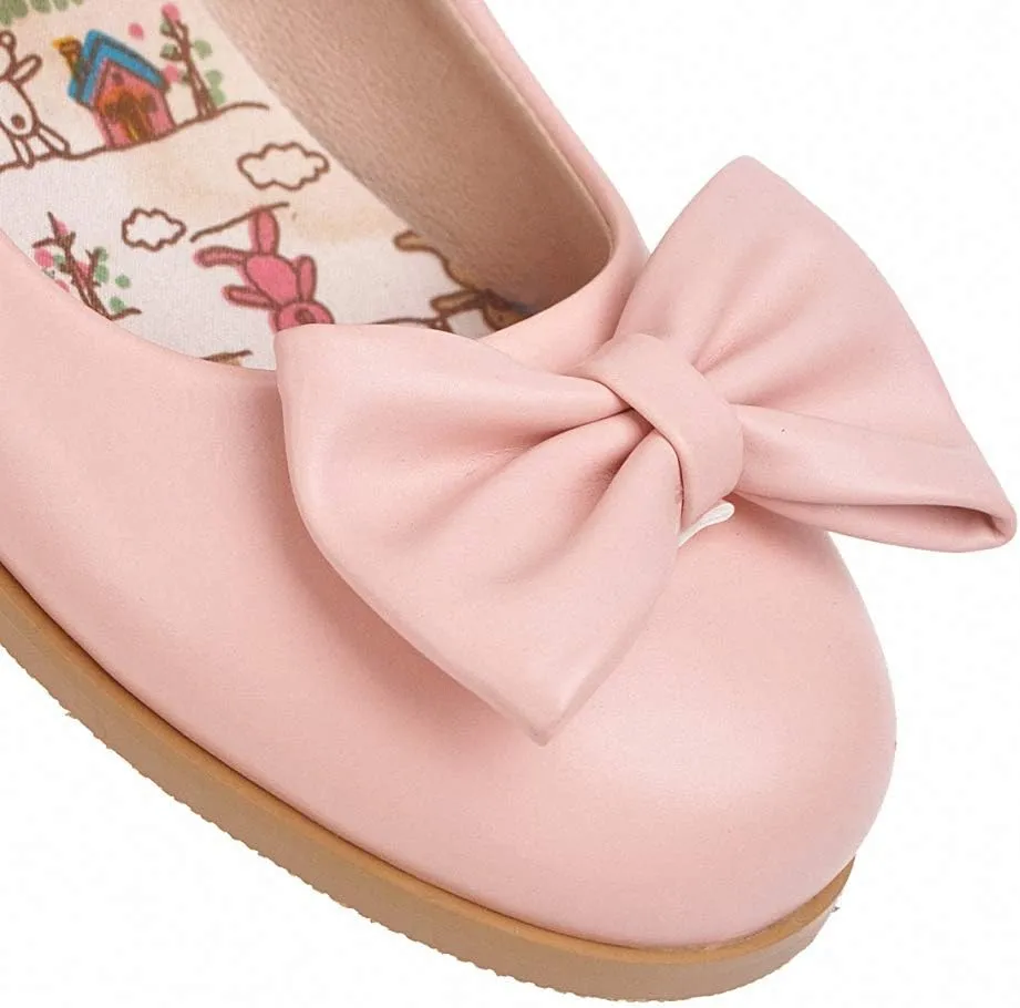 HILIB Woman's Middle Heel Vintage Lolita Shoes Cute Bowknot Mary Jane Shoes