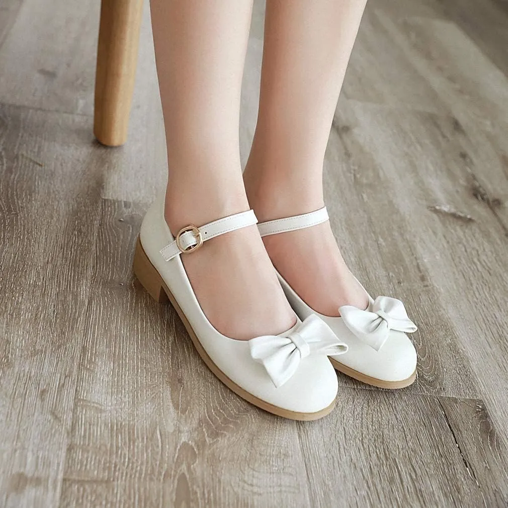 HILIB Woman's Middle Heel Vintage Lolita Shoes Cute Bowknot Mary Jane Shoes