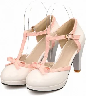 HILIB Women's Platform High Heels Lolita Shoes with Bowknot
