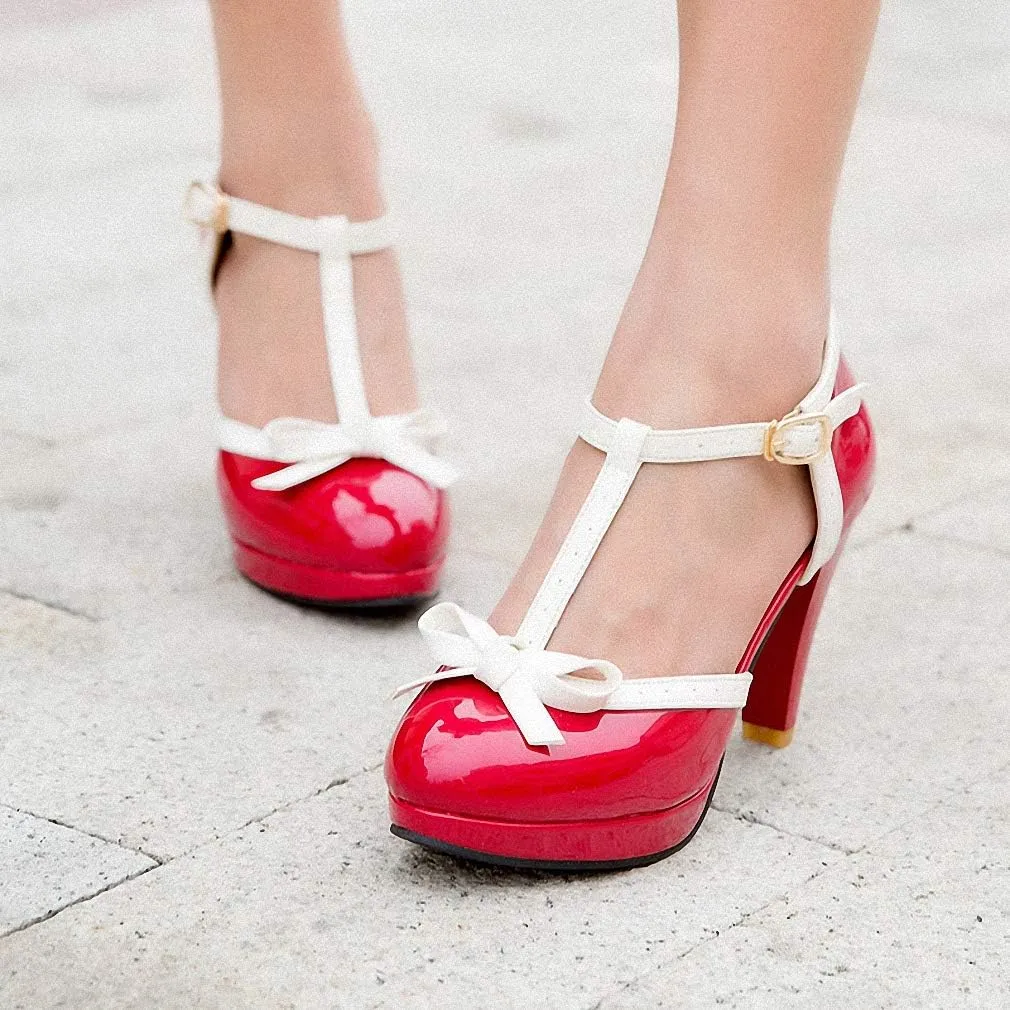 HILIB Women's Platform High Heels Lolita Shoes with Bowknot