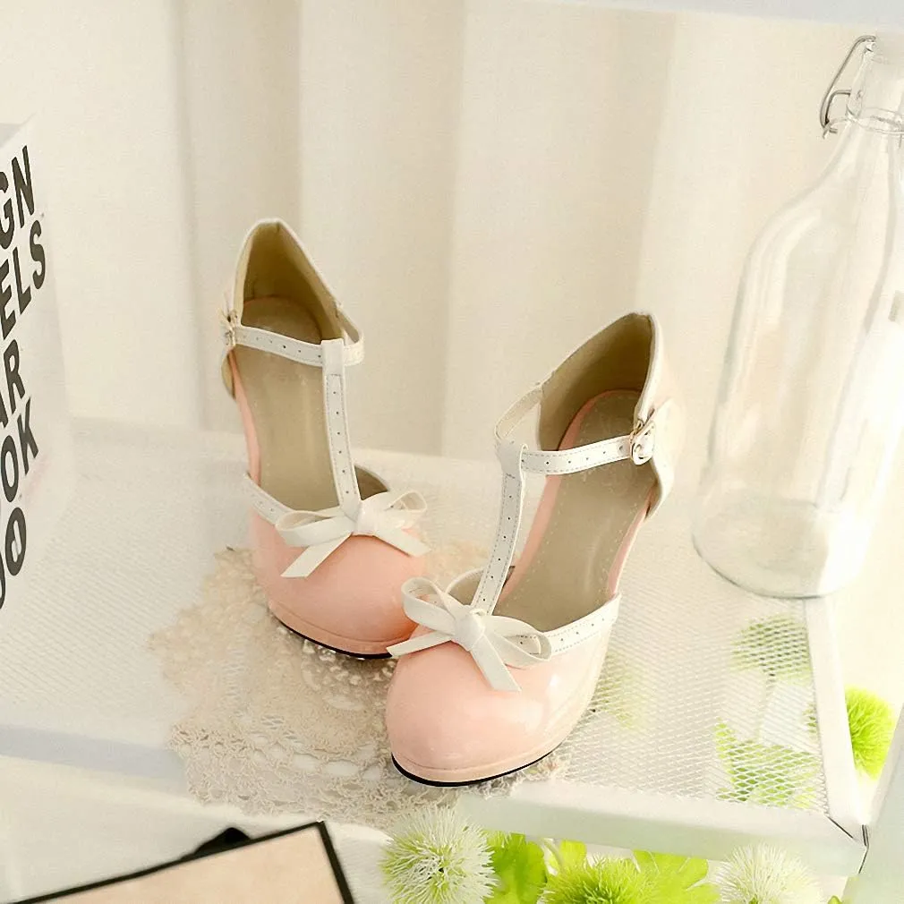 HILIB Women's Platform High Heels Lolita Shoes with Bowknot