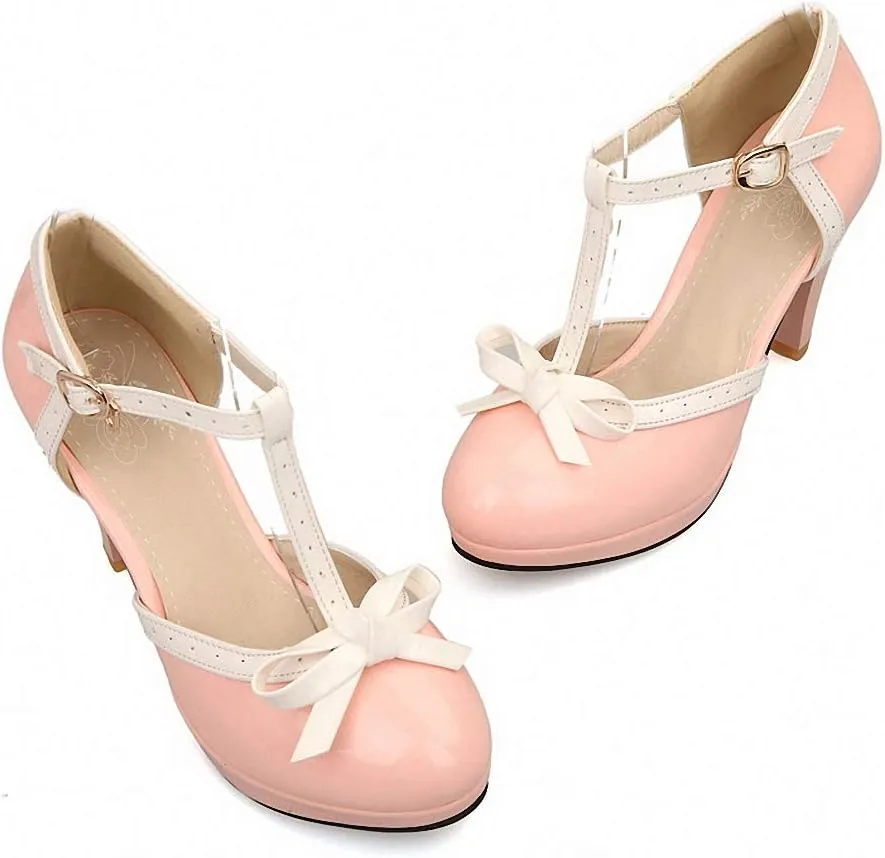 HILIB Women's Platform High Heels Lolita Shoes with Bowknot