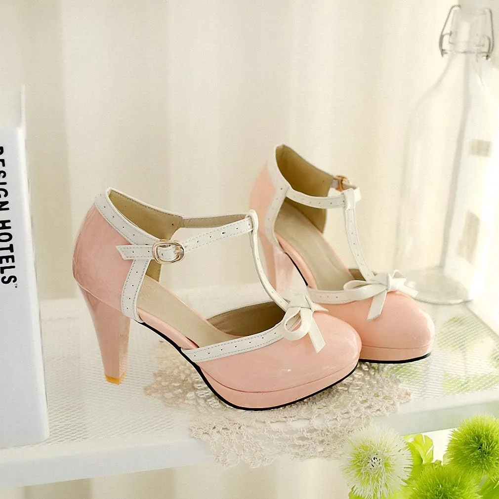 HILIB Women's Platform High Heels Lolita Shoes with Bowknot