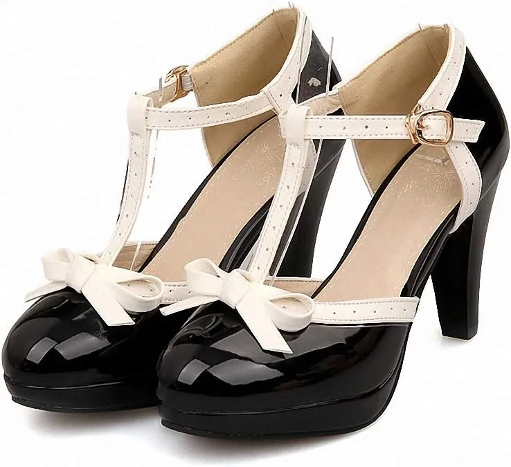 HILIB Women's Platform High Heels Lolita Shoes with Bowknot