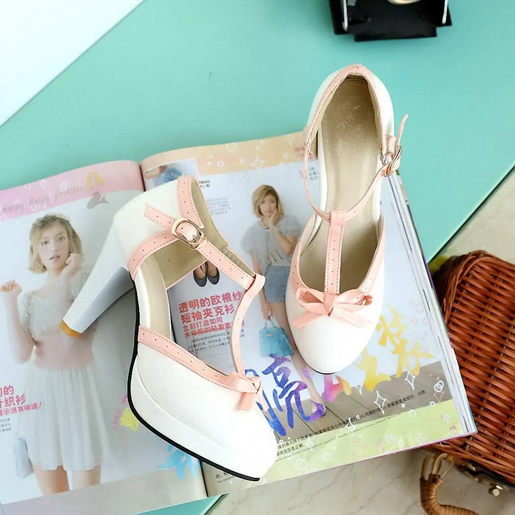 HILIB Women's Platform High Heels Lolita Shoes with Bowknot