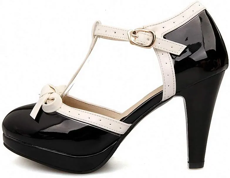 HILIB Women's Platform High Heels Lolita Shoes with Bowknot