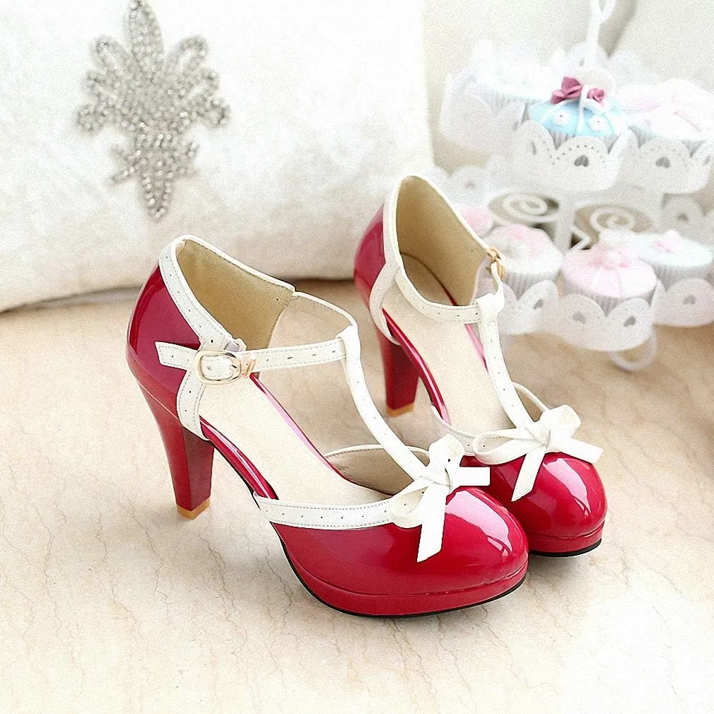 HILIB Women's Platform High Heels Lolita Shoes with Bowknot