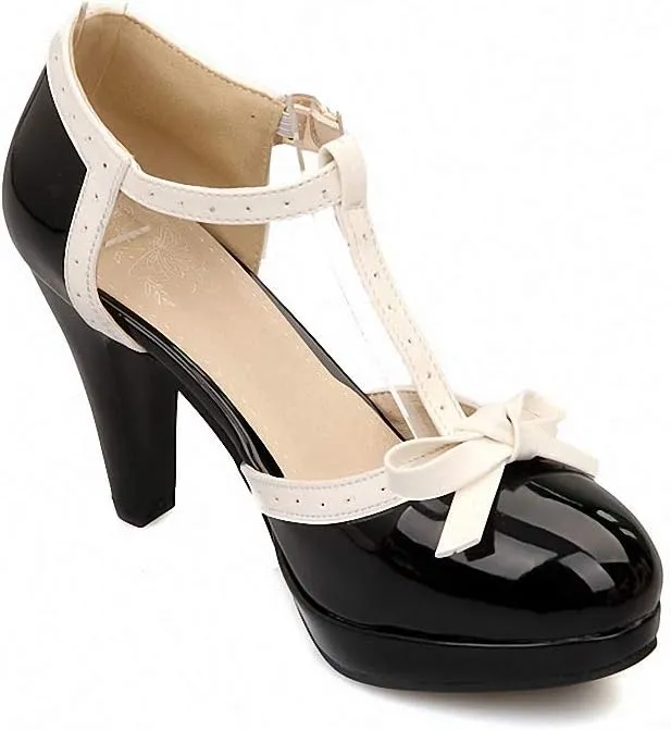 HILIB Women's Platform High Heels Lolita Shoes with Bowknot