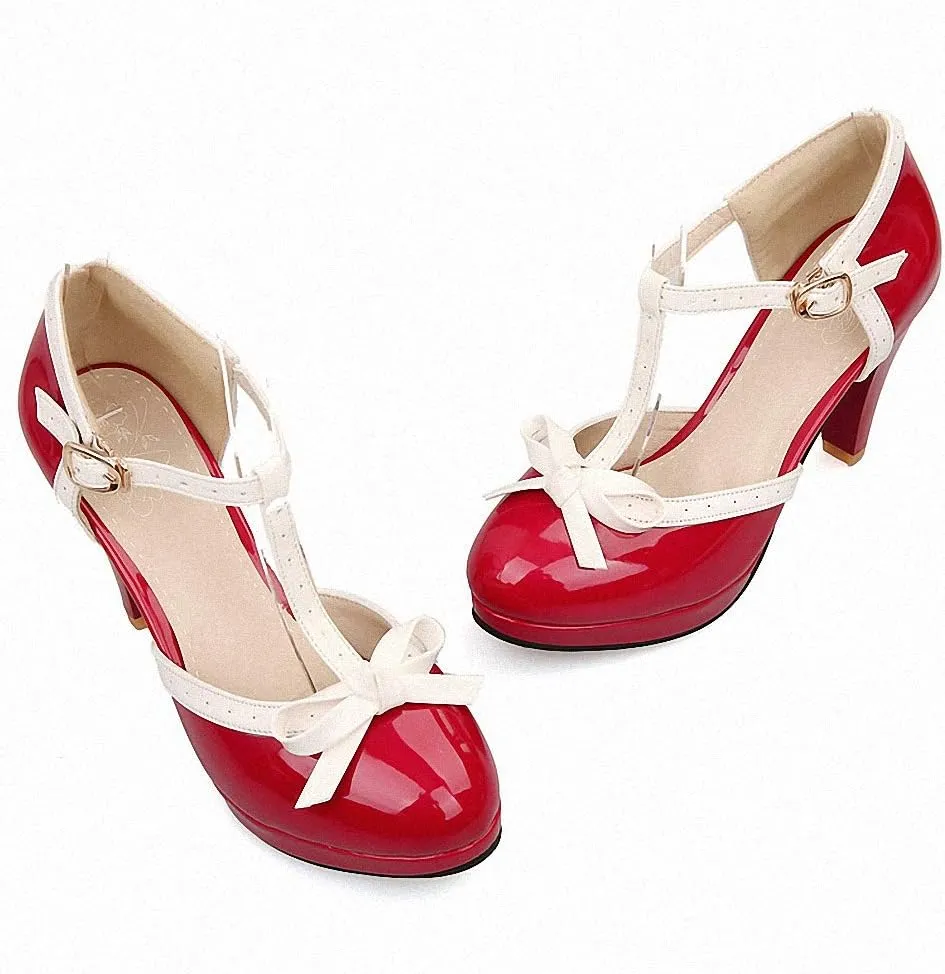 HILIB Women's Platform High Heels Lolita Shoes with Bowknot