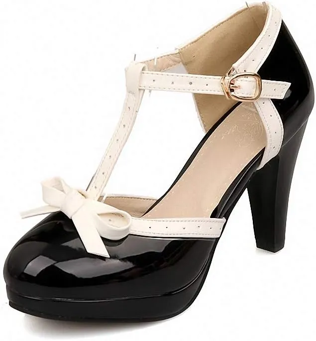 HILIB Women's Platform High Heels Lolita Shoes with Bowknot