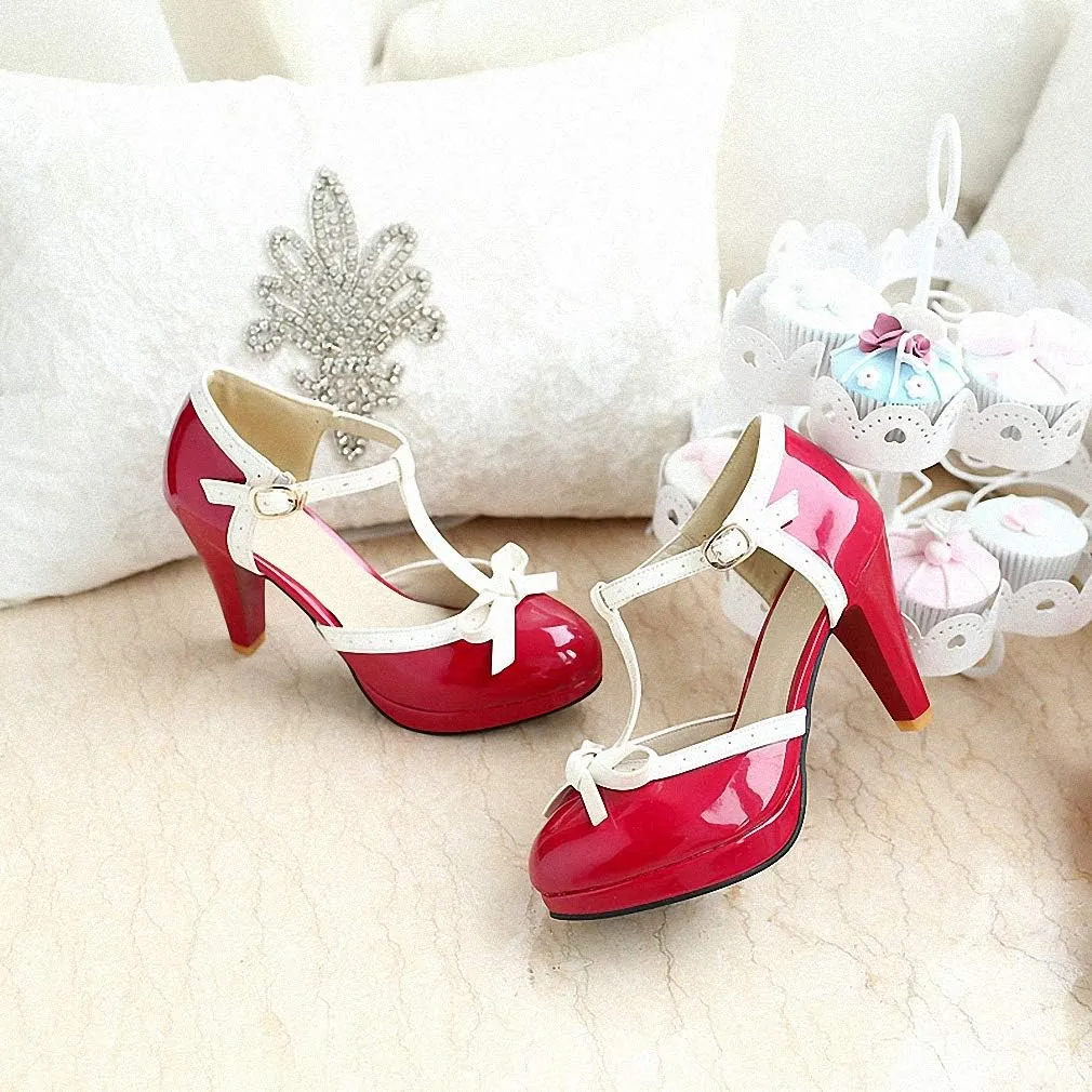 HILIB Women's Platform High Heels Lolita Shoes with Bowknot