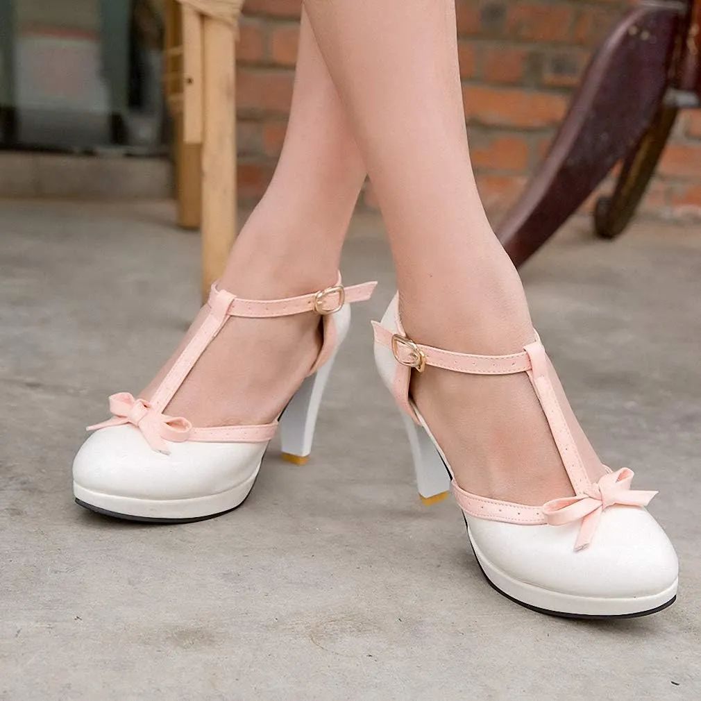 HILIB Women's Platform High Heels Lolita Shoes with Bowknot